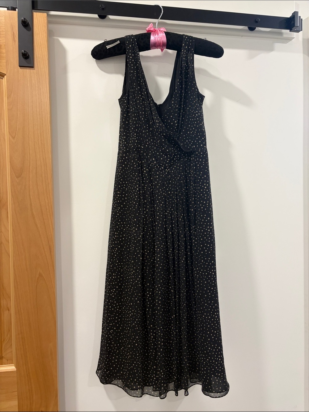 Talbots Silk Black Polka Dot V-Neck Midi Dress
